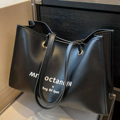 Letter Print Tote Bag PU Leather Handbag For Commuter
