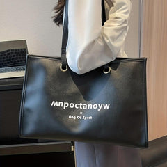 Letter Print Tote Bag PU Leather Handbag For Commuter