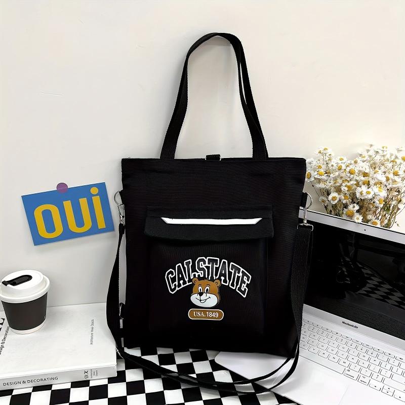 Large Capacity Cartoon Canvas Tote Bag Lightweight Shoulder Bag