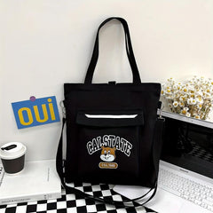 Large Capacity Cartoon Canvas Tote Bag Lightweight Shoulder Bag