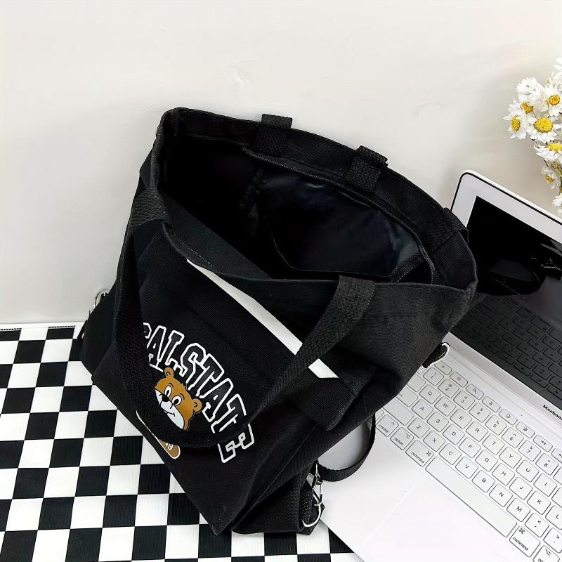 Large Capacity Cartoon Canvas Tote Bag Lightweight Shoulder Bag