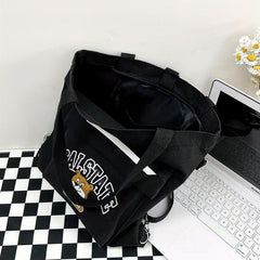 Large Capacity Cartoon Canvas Tote Bag Lightweight Shoulder Bag