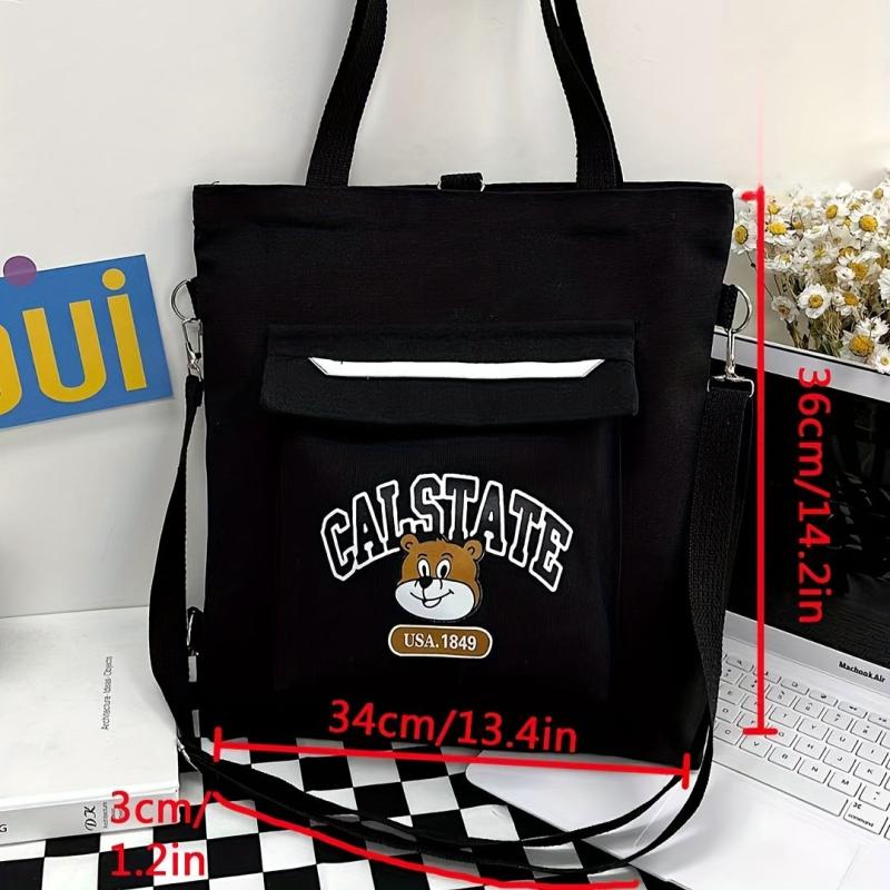 Large Capacity Cartoon Canvas Tote Bag Lightweight Shoulder Bag
