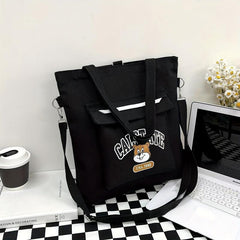 Large Capacity Cartoon Canvas Tote Bag Lightweight Shoulder Bag