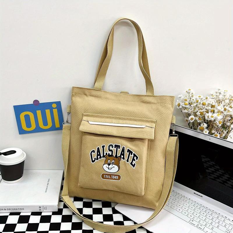Large Capacity Cartoon Canvas Tote Bag Lightweight Shoulder Bag