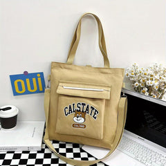 Large Capacity Cartoon Canvas Tote Bag Lightweight Shoulder Bag