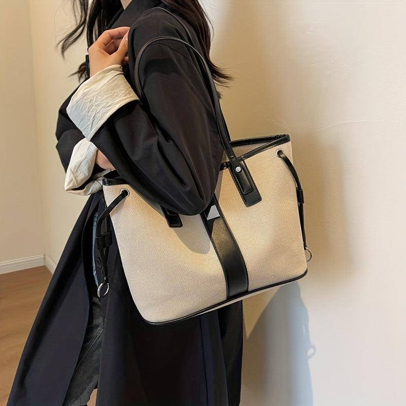 Colorblock Tote Bag Large Capacity Shoulder Bag for Work
