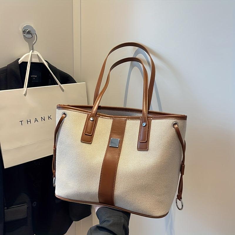 Colorblock Tote Bag Large Capacity Shoulder Bag for Work