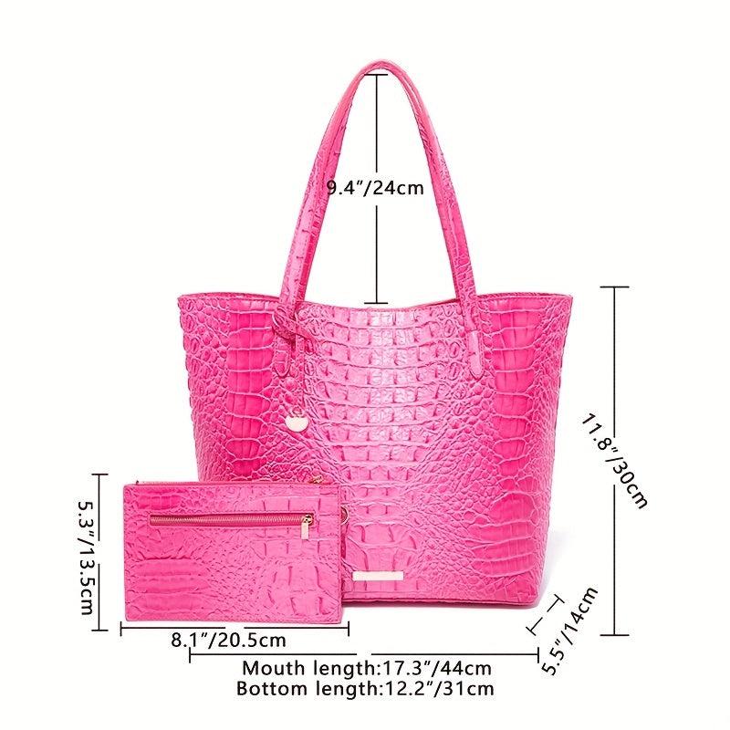 Crocodile Pattern Tote Bag with Clutch - Large Capacity Shoulder Bag