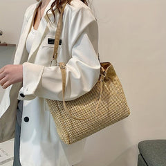 Minimalist Straw Shoulder Bag Woven Handbag For Work