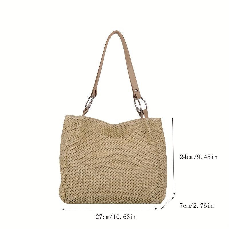Minimalist Straw Shoulder Bag Woven Handbag For Work