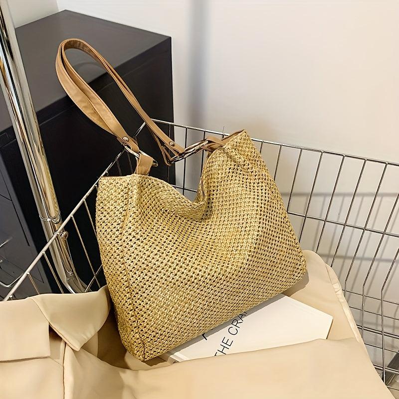 Minimalist Straw Shoulder Bag Woven Handbag For Work