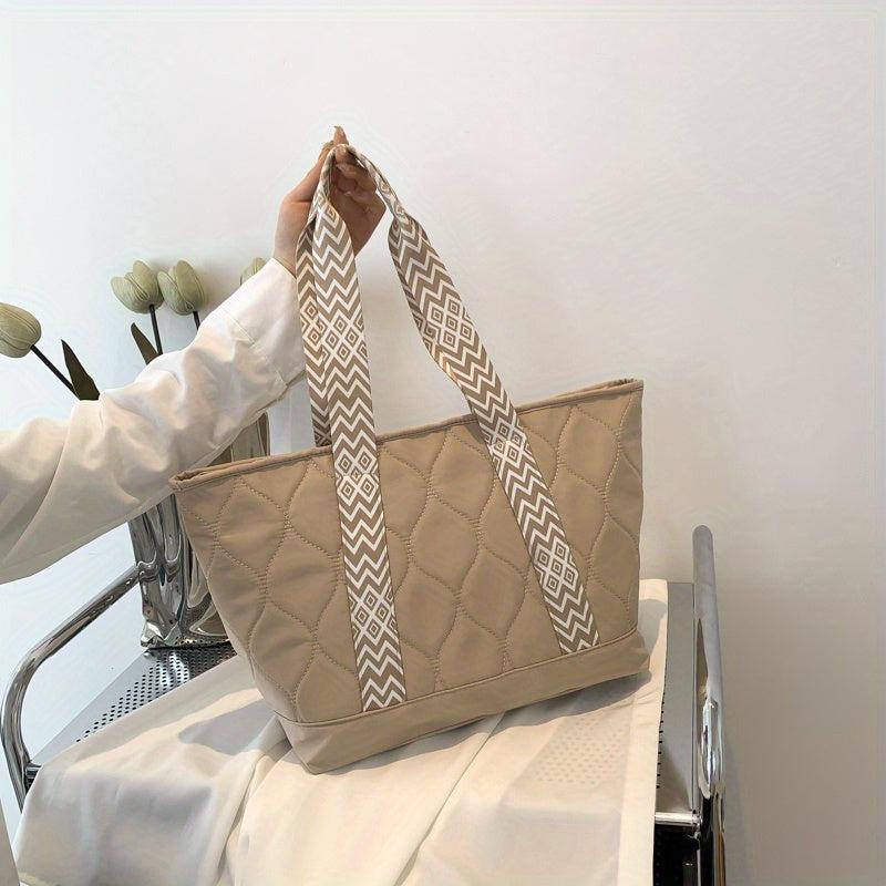 Quilted Tote Bag Large Capacity Shoulder Bag Lightweight Handbag