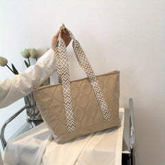 Quilted Tote Bag Large Capacity Shoulder Bag Lightweight Handbag