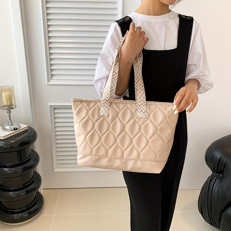 Quilted Tote Bag Large Capacity Shoulder Bag Lightweight Handbag
