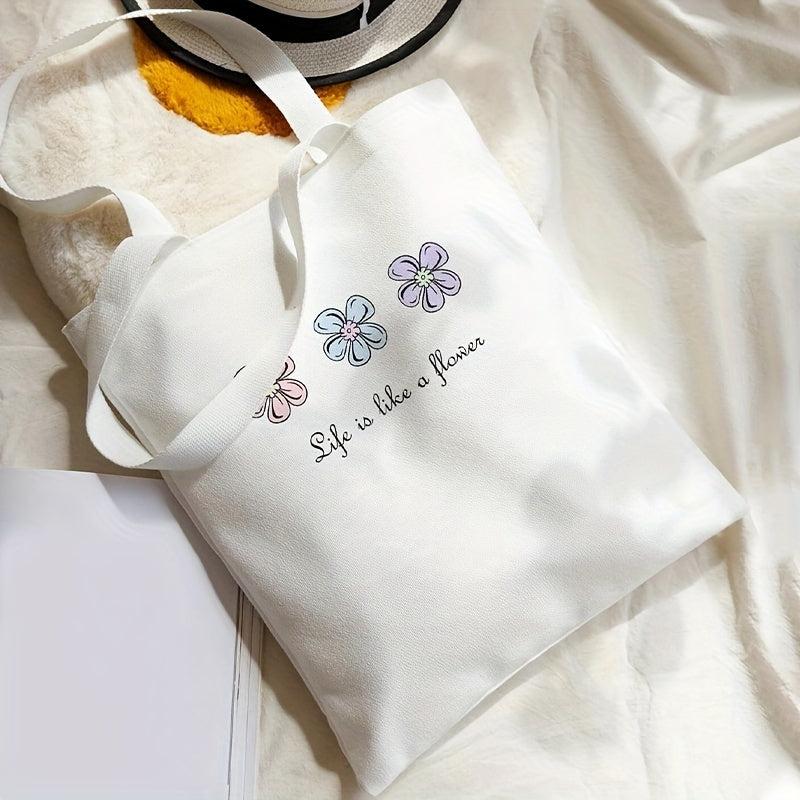 Cartoon Flower Print Shoulder Bag Lightweight Storage Bag