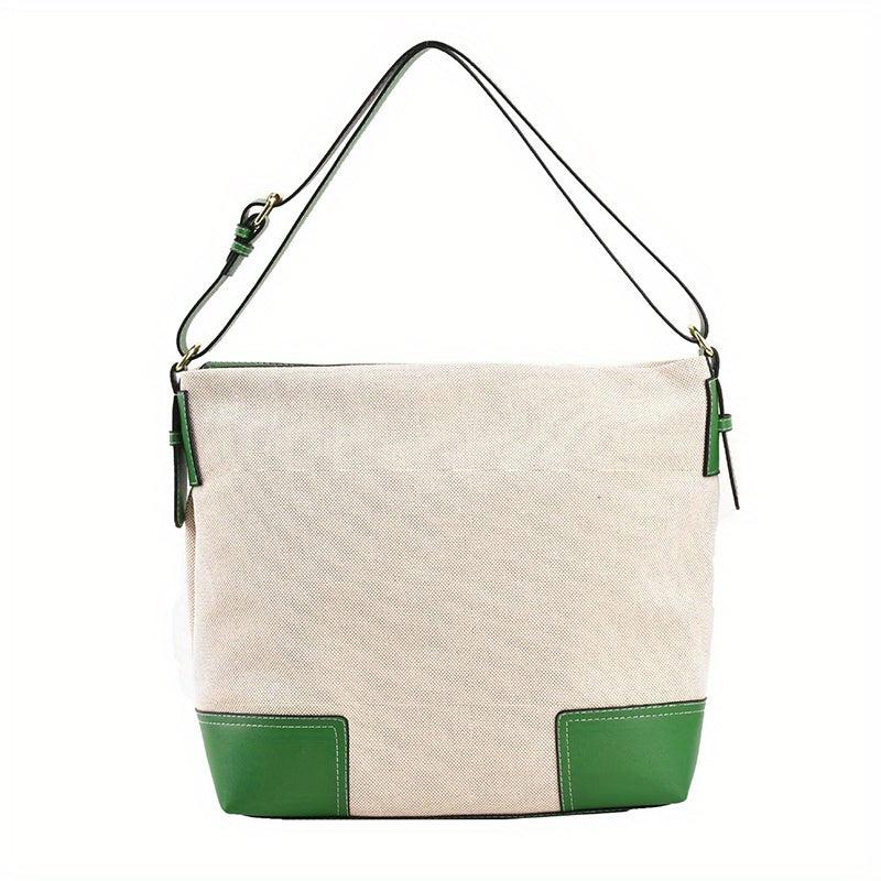 Two Tone Canvas Shoulder Bag Large Capacity Shopping Tote