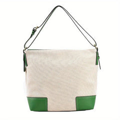 Two Tone Canvas Shoulder Bag Large Capacity Shopping Tote