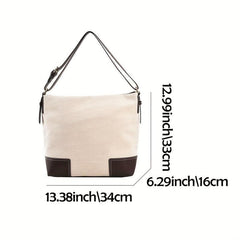 Two Tone Canvas Shoulder Bag Large Capacity Shopping Tote