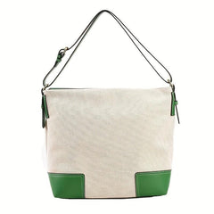 Two Tone Canvas Shoulder Bag Large Capacity Shopping Tote