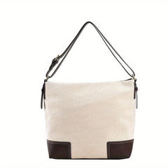 Two Tone Canvas Shoulder Bag Large Capacity Shopping Tote