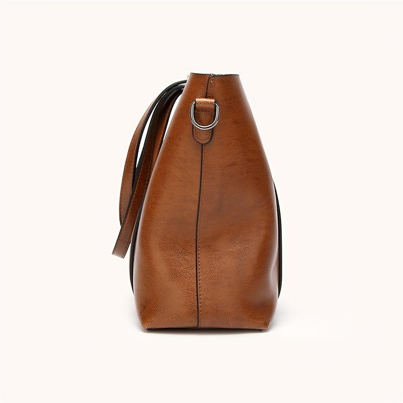 Faux Leather Tote Bag Women's Zipper Handbag Shoulder Bag