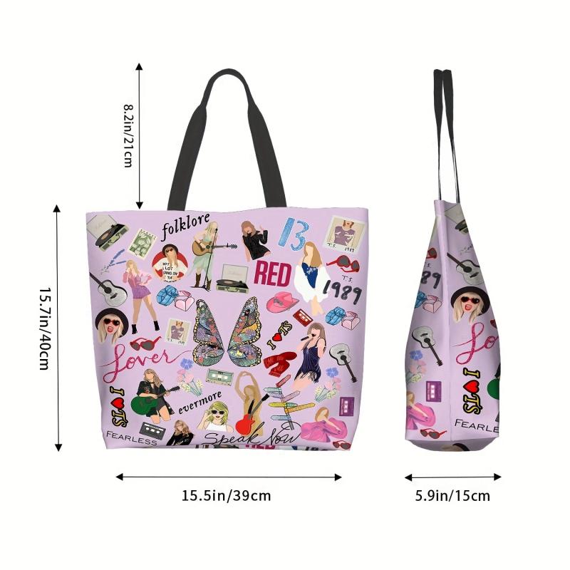 Cartoon Singer Print Tote Bag Lightweight Shopping Bag