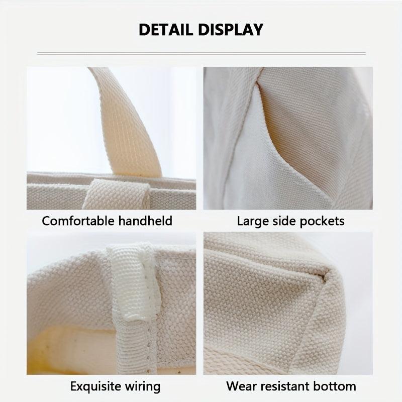 Canvas Tote Bag With Pockets Portable Storage Handbag