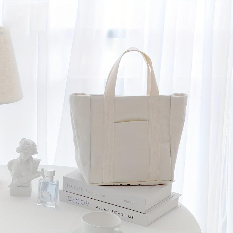 Canvas Tote Bag With Pockets Portable Storage Handbag