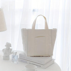 Canvas Tote Bag With Pockets Portable Storage Handbag