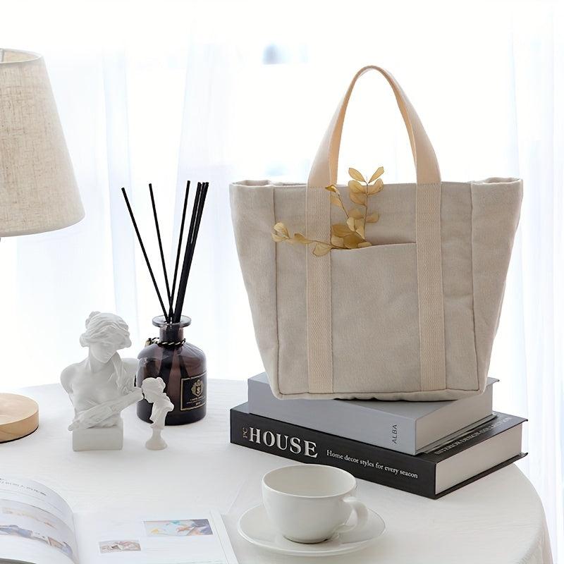 Canvas Tote Bag With Pockets Portable Storage Handbag