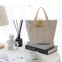 Canvas Tote Bag With Pockets Portable Storage Handbag