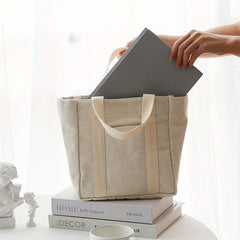 Canvas Tote Bag With Pockets Portable Storage Handbag
