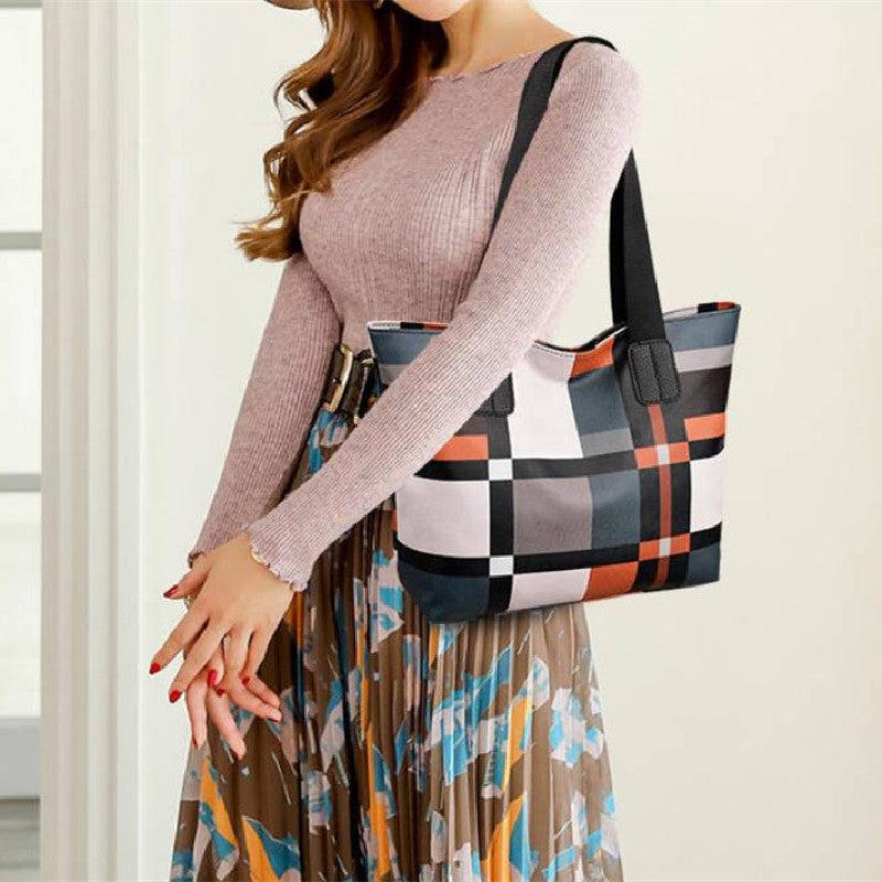 Large Capacity Pattern Tote Shoulder Bag with Zipper