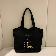 Bear Pattern Corduroy Tote Bag Women's Shoulder Bag
