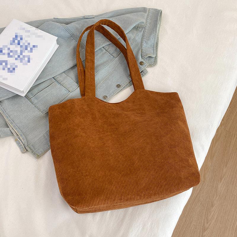 Bear Pattern Corduroy Tote Bag Women's Shoulder Bag