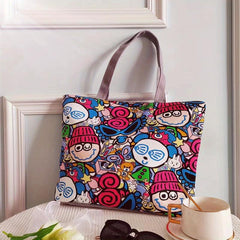 Floral Print Canvas Tote Bag Lightweight Shopping Bag Women's Large Shoulder Bag