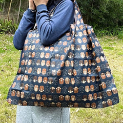 Cartoon Monkey Pattern Foldable Tote Bag Large Capacity Lightweight Shoulder Bag