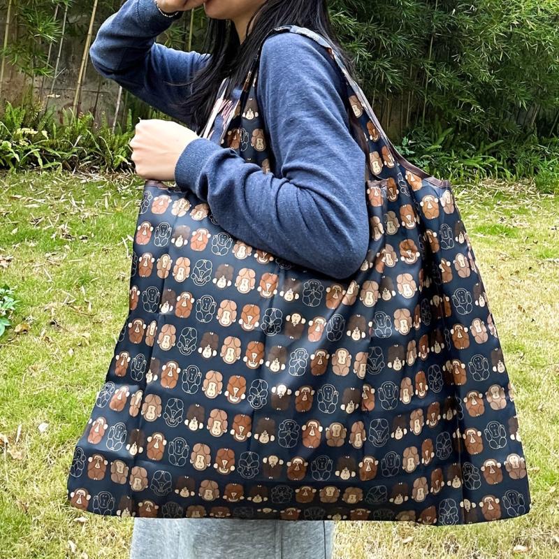 Cartoon Monkey Pattern Foldable Tote Bag Large Capacity Lightweight Shoulder Bag