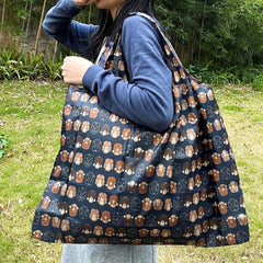 Cartoon Monkey Pattern Foldable Tote Bag Large Capacity Lightweight Shoulder Bag