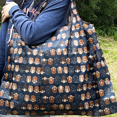 Cartoon Monkey Pattern Foldable Tote Bag Large Capacity Lightweight Shoulder Bag