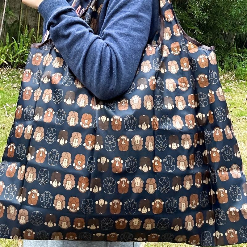 Cartoon Monkey Pattern Foldable Tote Bag Large Capacity Lightweight Shoulder Bag