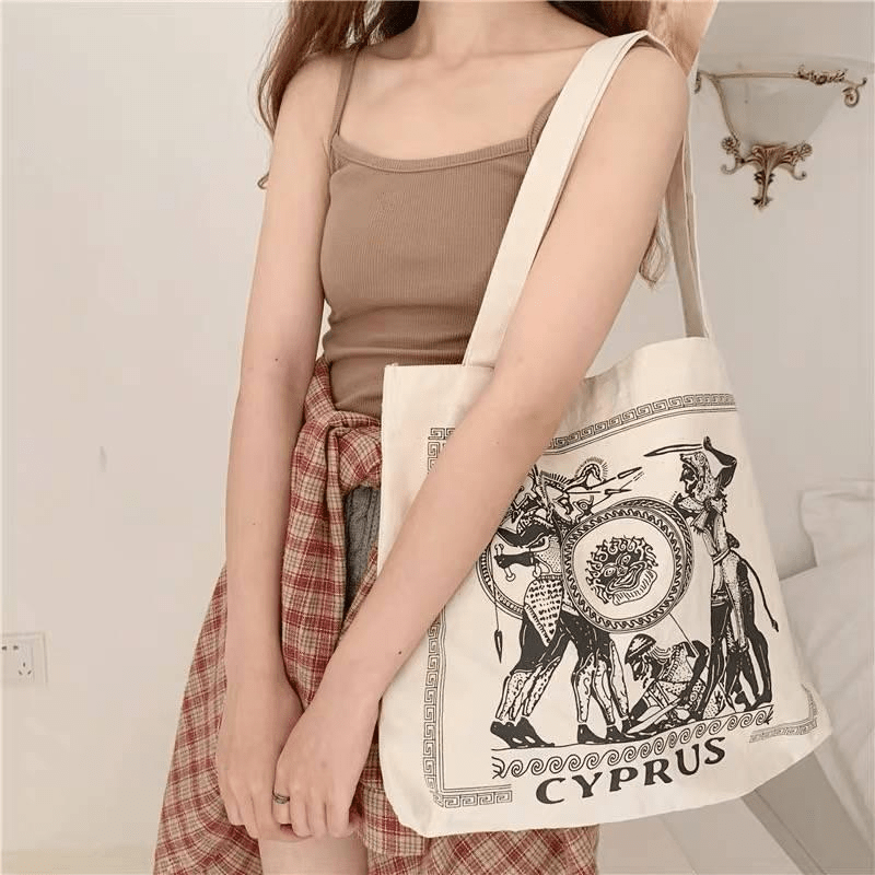 Vintage Greek Totem Graphic Tote Bag Canvas Shoulder Large Capacity Shopping