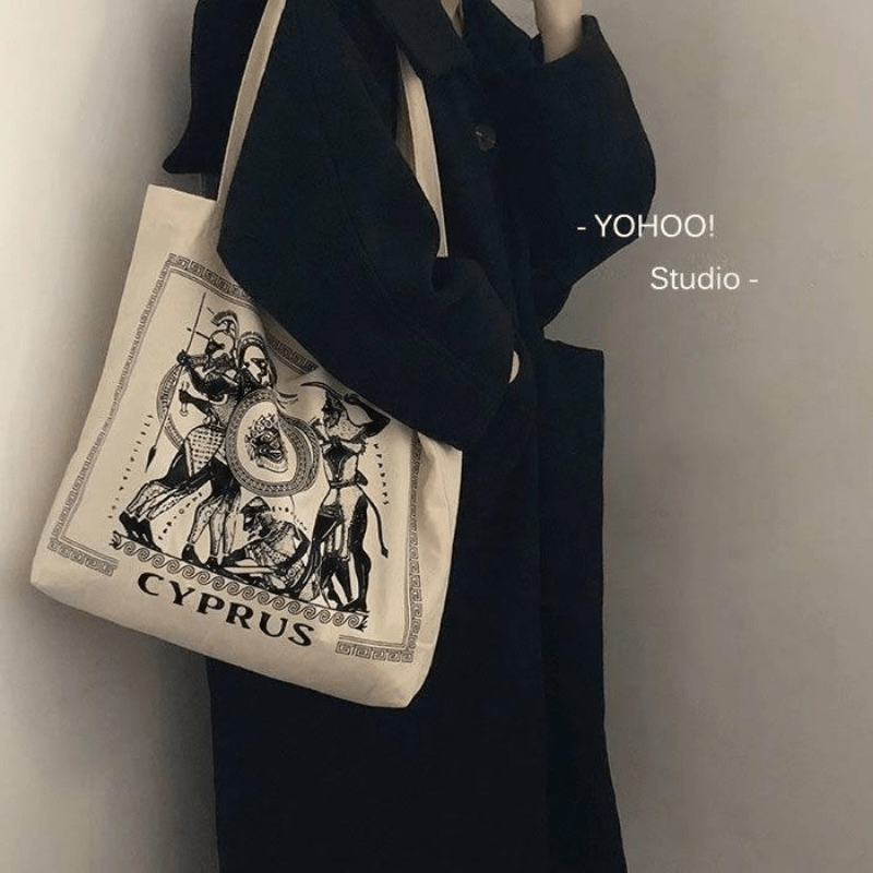 Vintage Greek Totem Graphic Tote Bag Canvas Shoulder Large Capacity Shopping
