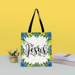Flower & Letters Print Canvas Handbag Lightweight Shoulder Bag