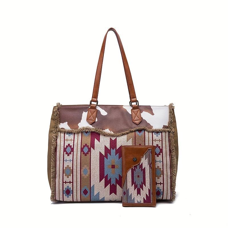 Retro Style Casual Bag Sets Large Capacity Tote Bag With Purse