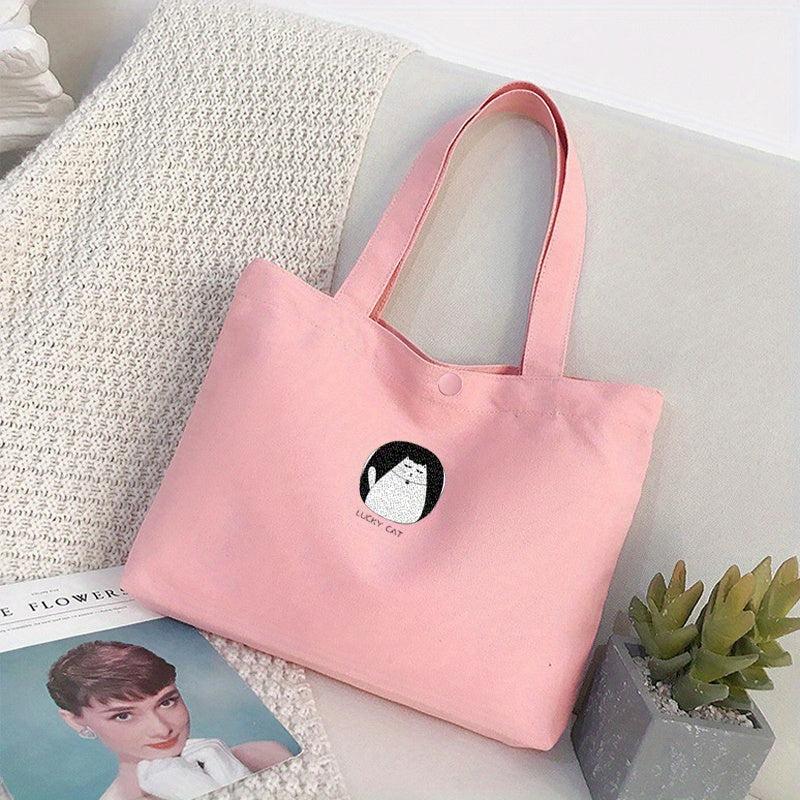 Cat Pattern Canvas Tote Bag Large Capacity Shopping Bag