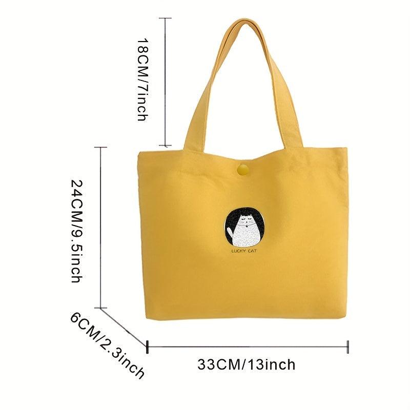Cat Pattern Canvas Tote Bag Large Capacity Shopping Bag