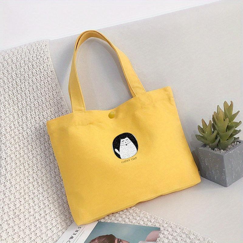 Cat Pattern Canvas Tote Bag Large Capacity Shopping Bag