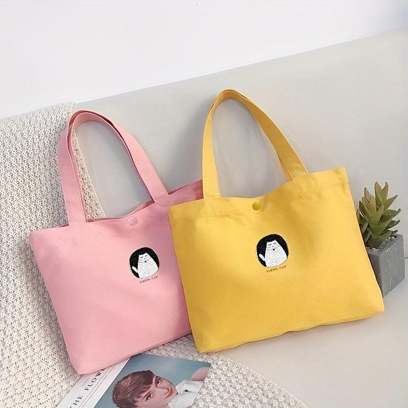 Cat Pattern Canvas Tote Bag Large Capacity Shopping Bag